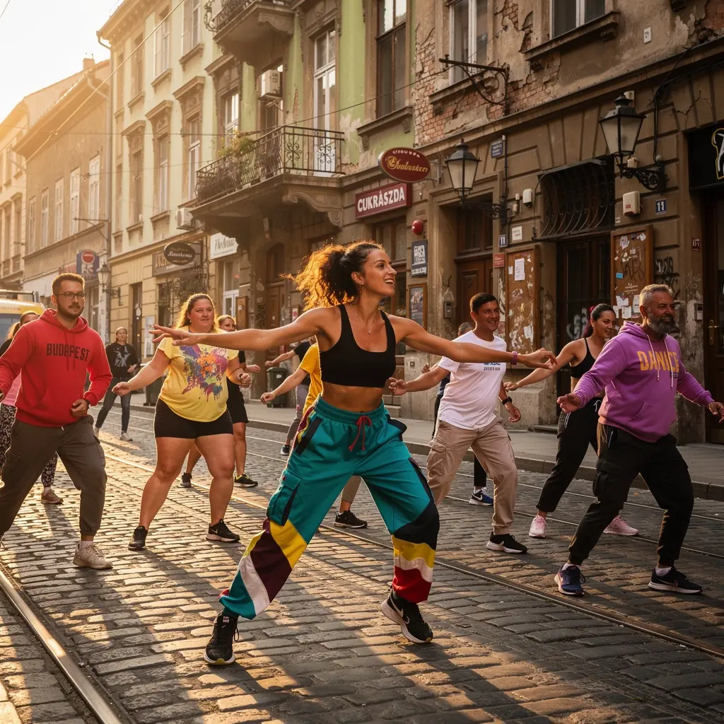 Fiatal táncos nő, aki stílusosan végrehajt egy modern táncmozdulatot egy színpadon.